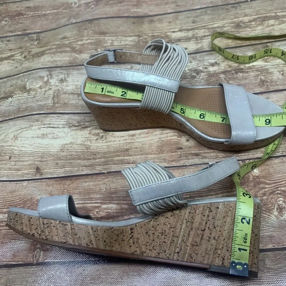 Corso Como Nude Shimmer Cork Wedge Strappy Sandal Size 8 M Open Toe‎